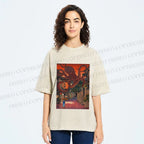 Unisex Monsters Attack The Village Printed Washed Tee