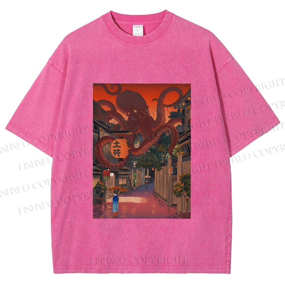 Unisex Monsters Attack The Village Printed Washed Tee