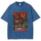 Unisex Monsters Attack The Village Printed Washed Tee