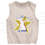 Unisex Rats Spelled Backwards is Star Printed Washed Tank Top