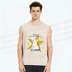 Unisex Rats Spelled Backwards is Star Printed Washed Tank Top