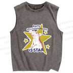 Unisex Rats Spelled Backwards is Star Printed Washed Tank Top