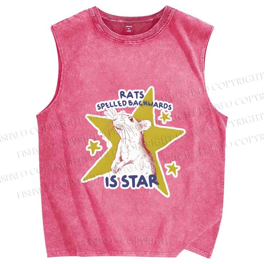 Unisex Rats Spelled Backwards is Star Printed Washed Tank Top