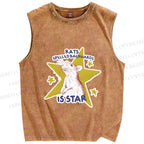 Unisex Rats Spelled Backwards is Star Printed Washed Tank Top
