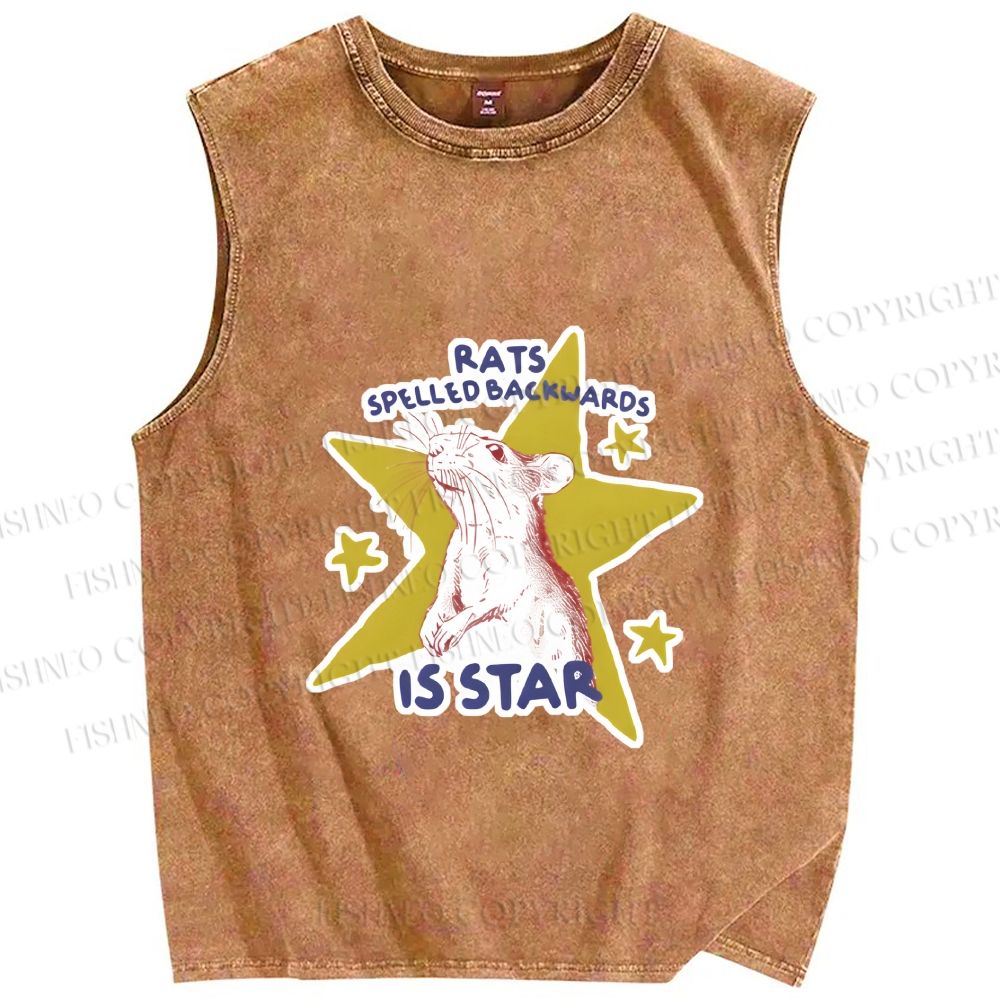 Unisex Rats Spelled Backwards is Star Printed Washed Tank Top
