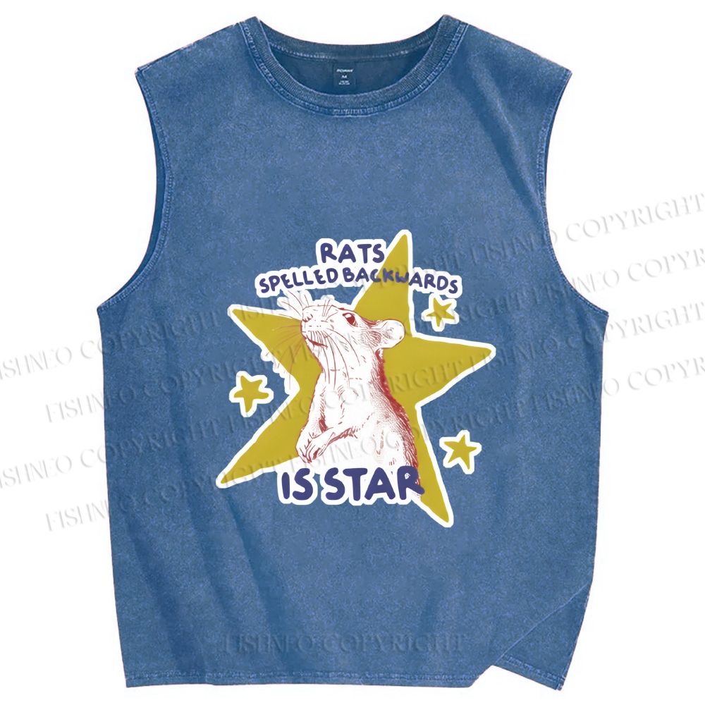 Unisex Rats Spelled Backwards is Star Printed Washed Tank Top