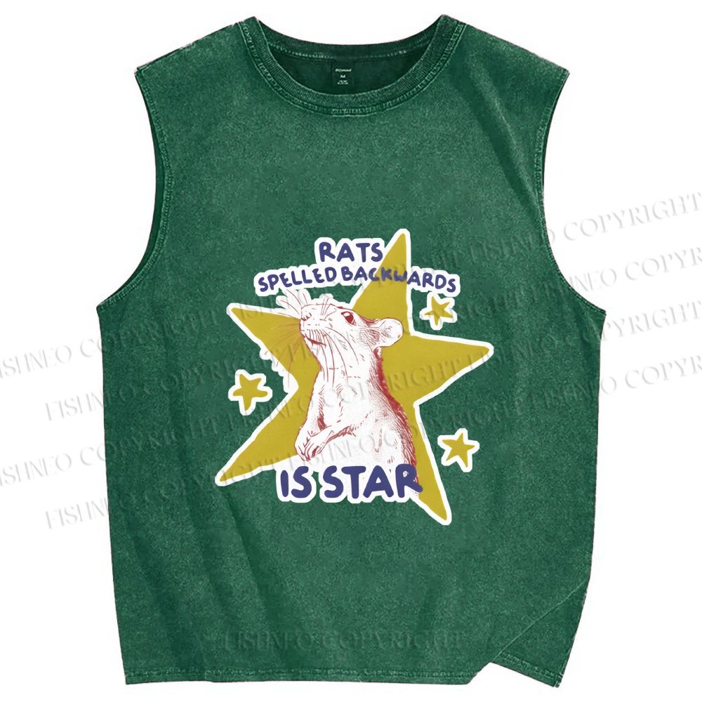 Unisex Rats Spelled Backwards is Star Printed Washed Tank Top