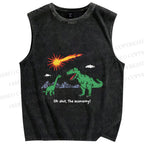 Unisex Funny Dinosaur Printed Washed Tank Top