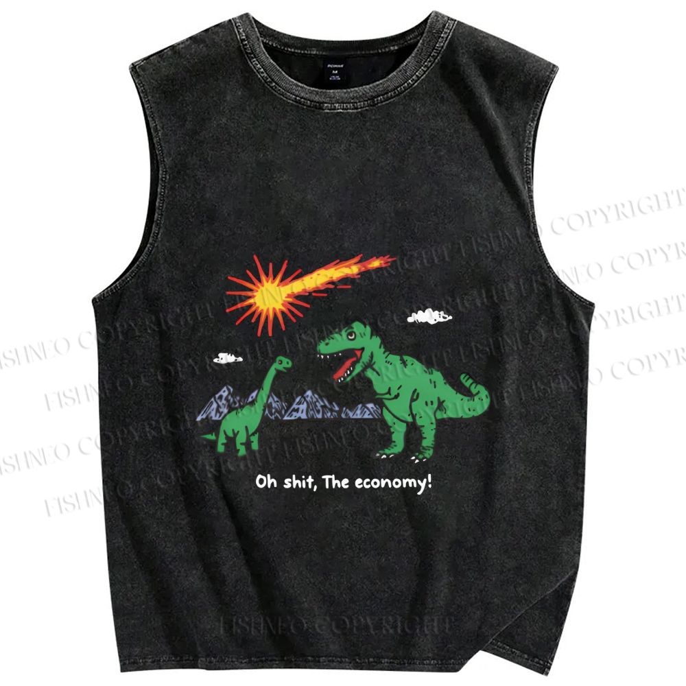 Unisex Funny Dinosaur Printed Washed Tank Top