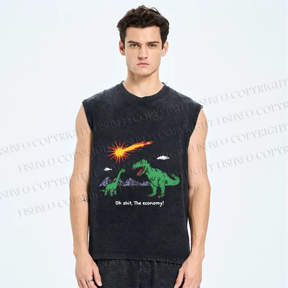 Unisex Funny Dinosaur Printed Washed Tank Top