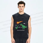 Unisex Funny Dinosaur Printed Washed Tank Top