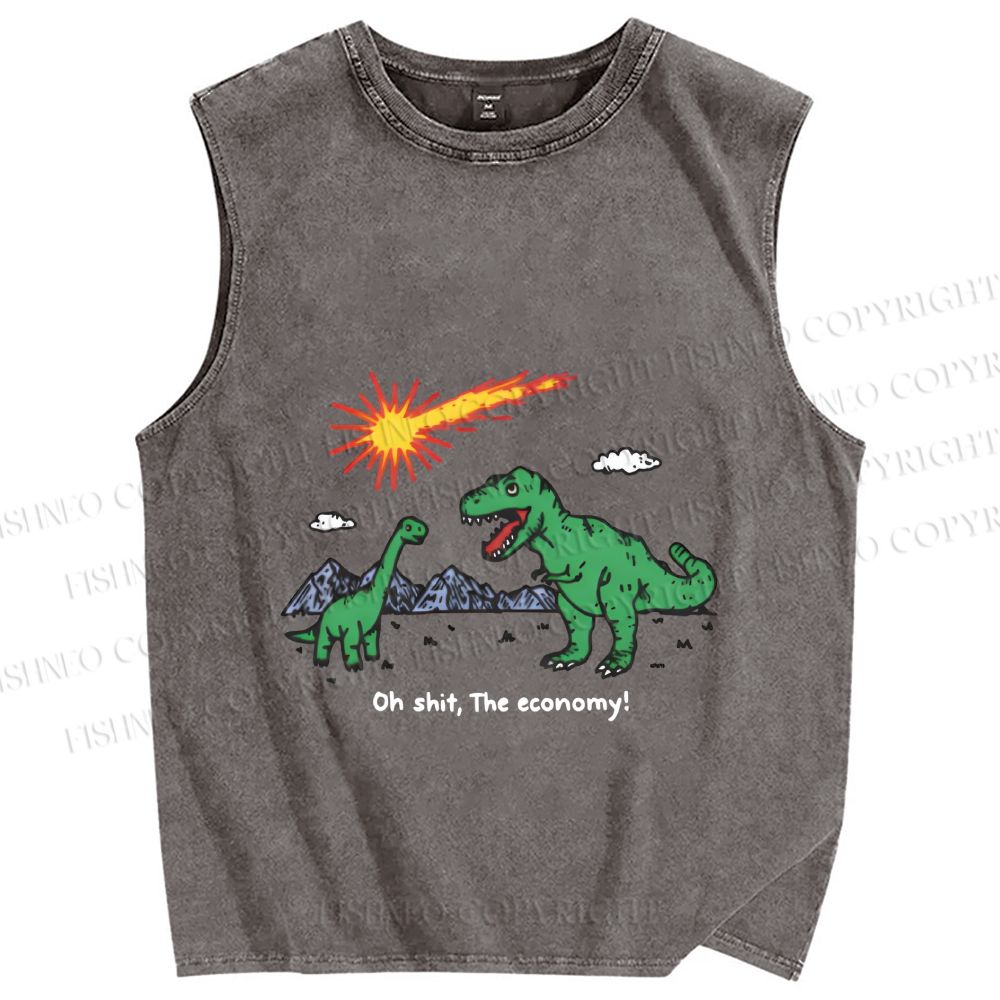 Unisex Funny Dinosaur Printed Washed Tank Top