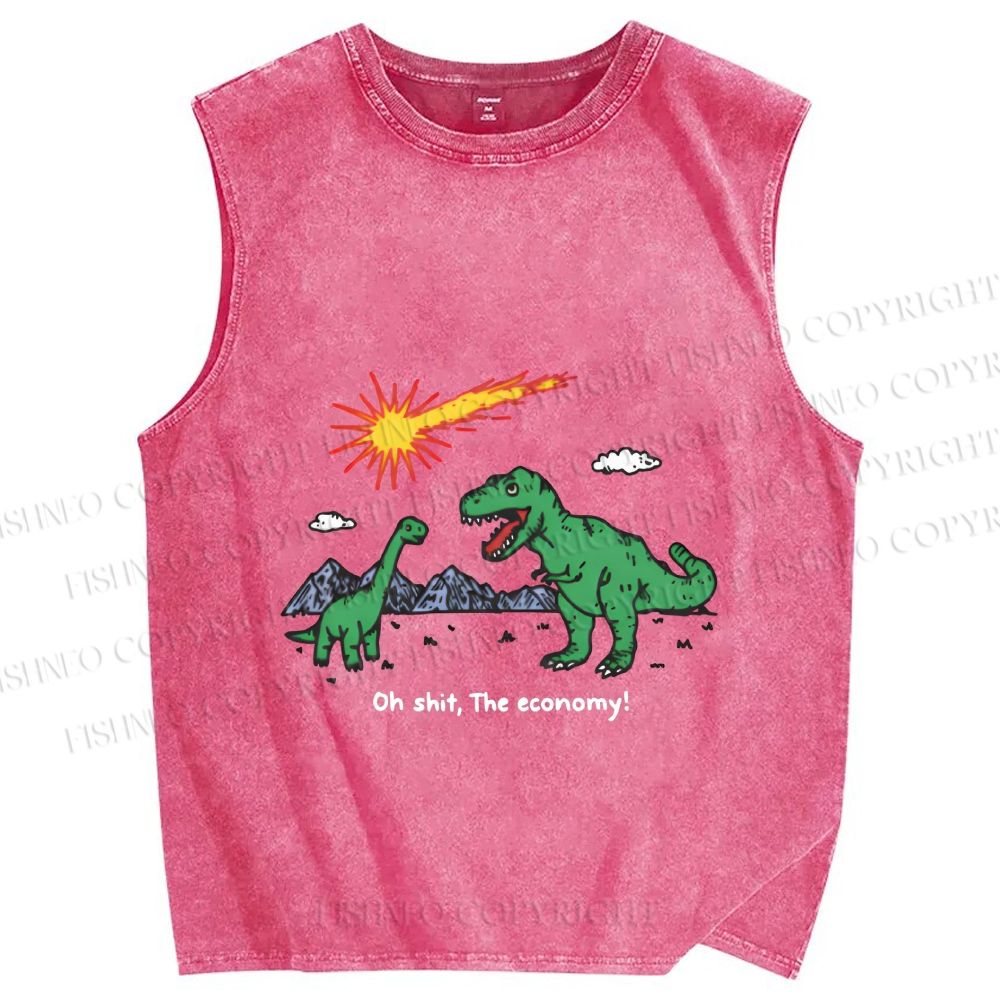 Unisex Funny Dinosaur Printed Washed Tank Top