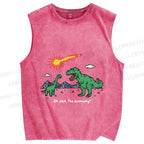 Unisex Funny Dinosaur Printed Washed Tank Top