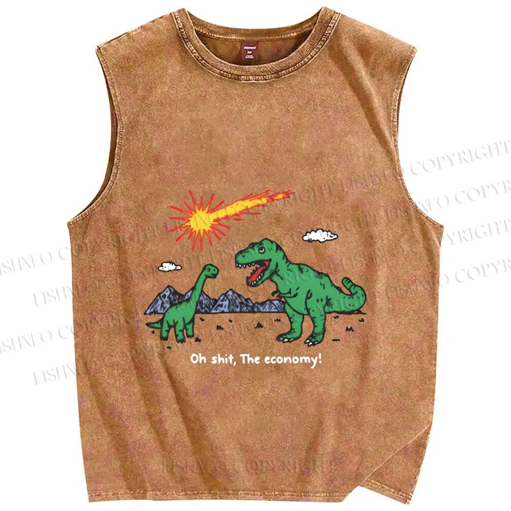 Unisex Funny Dinosaur Printed Washed Tank Top