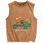Unisex Funny Dinosaur Printed Washed Tank Top
