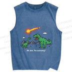 Unisex Funny Dinosaur Printed Washed Tank Top