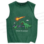 Unisex Funny Dinosaur Printed Washed Tank Top