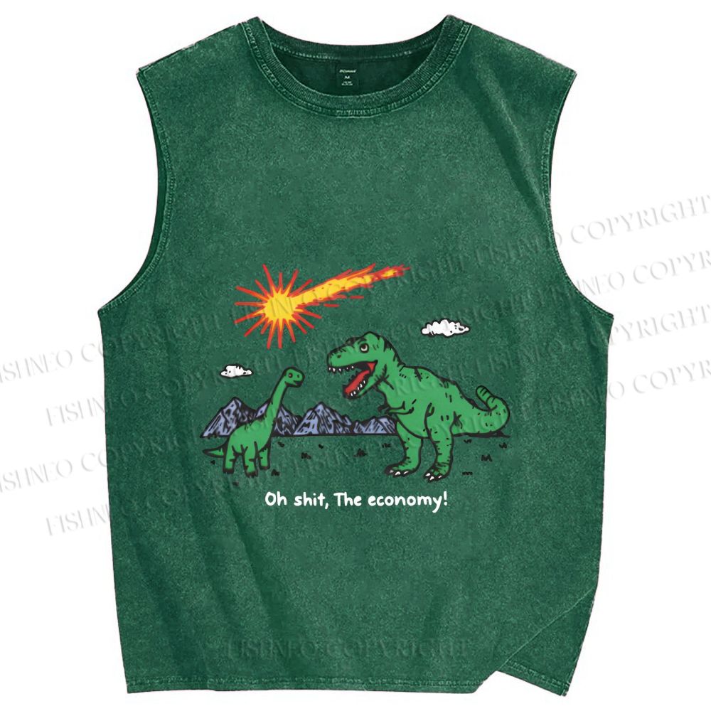 Unisex Funny Dinosaur Printed Washed Tank Top