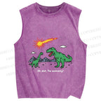 Unisex Funny Dinosaur Printed Washed Tank Top