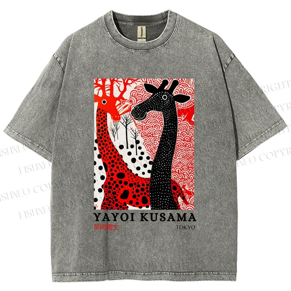 Unisex Yayoi Kusama Polka Dot Giraffe Printed Washed Tee