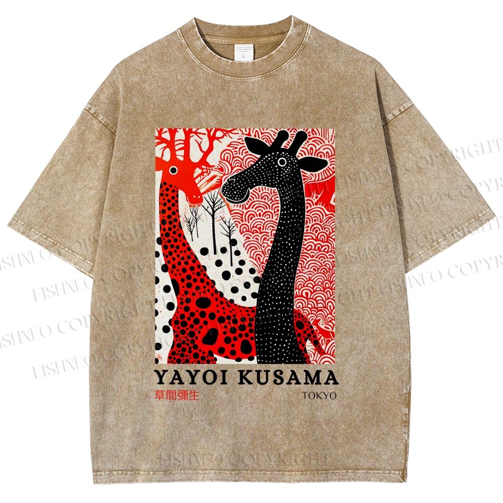 Unisex Yayoi Kusama Polka Dot Giraffe Printed Washed Tee