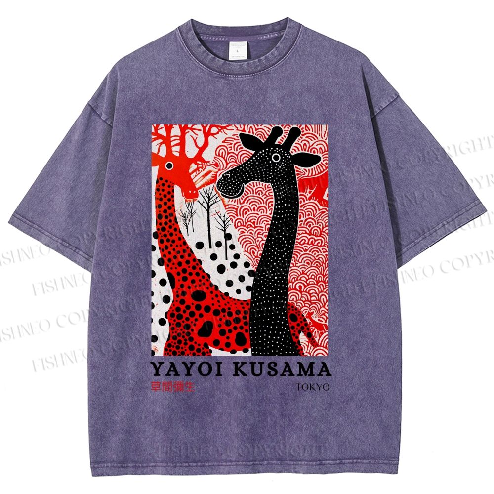 Unisex Yayoi Kusama Polka Dot Giraffe Printed Washed Tee