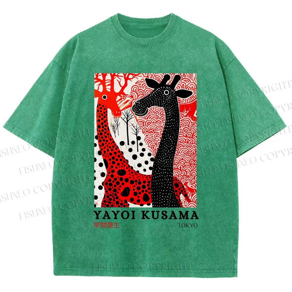 Unisex Yayoi Kusama Polka Dot Giraffe Printed Washed Tee