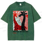 Unisex Yayoi Kusama Polka Dot Giraffe Printed Washed Tee