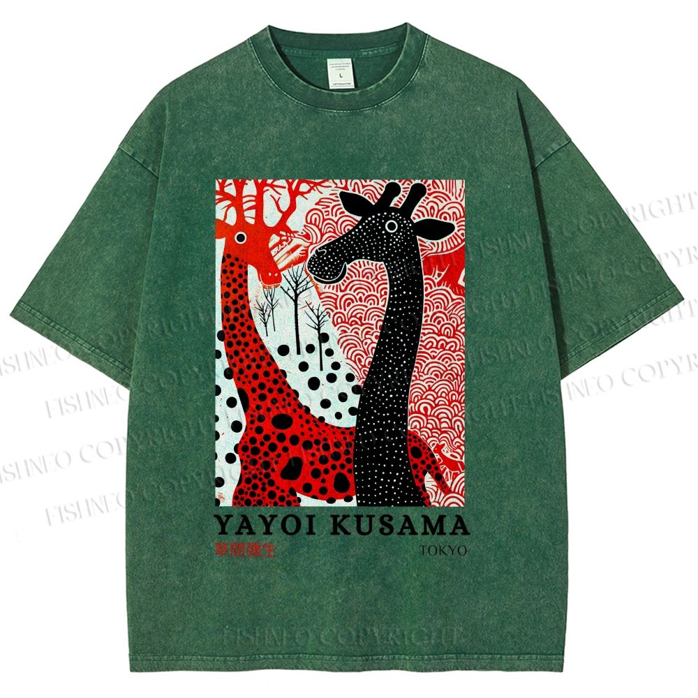 Unisex Yayoi Kusama Polka Dot Giraffe Printed Washed Tee