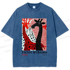 Unisex Yayoi Kusama Polka Dot Giraffe Printed Washed Tee