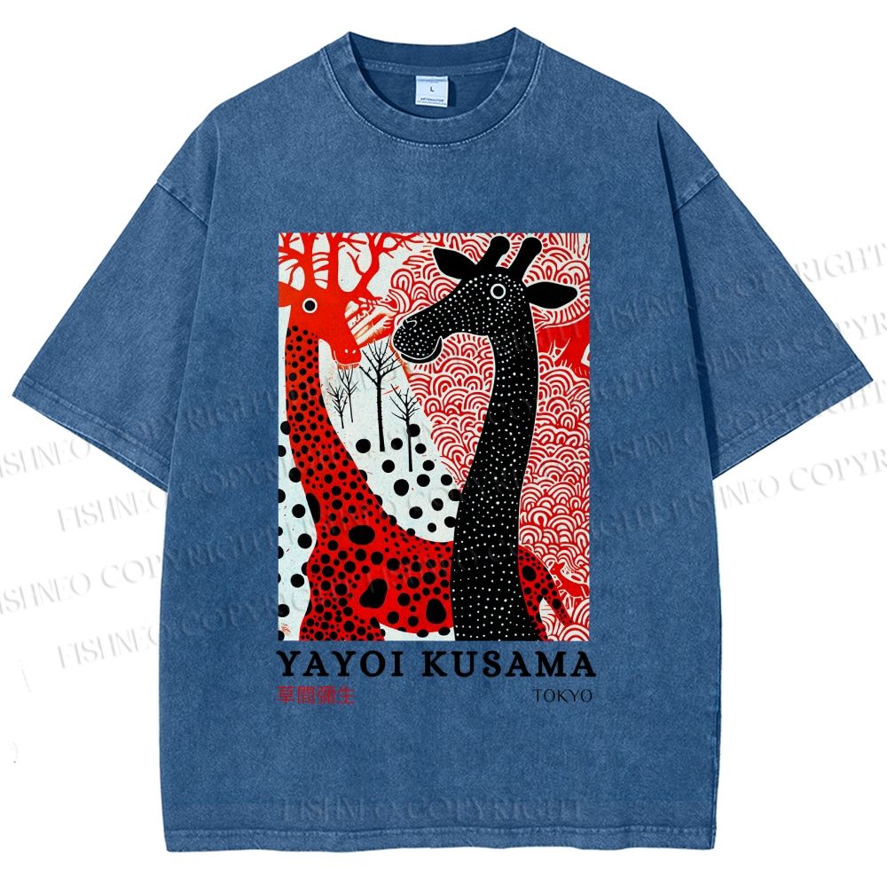 Unisex Yayoi Kusama Polka Dot Giraffe Printed Washed Tee