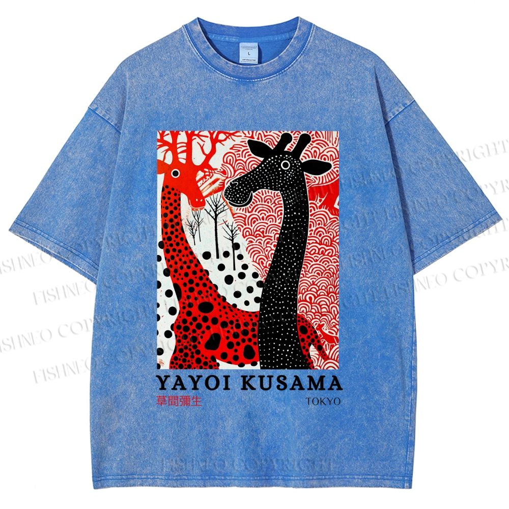 Unisex Yayoi Kusama Polka Dot Giraffe Printed Washed Tee