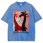 Unisex Yayoi Kusama Polka Dot Giraffe Printed Washed Tee