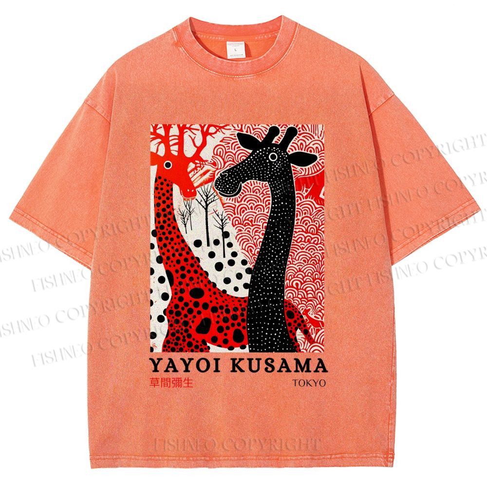 Unisex Yayoi Kusama Polka Dot Giraffe Printed Washed Tee