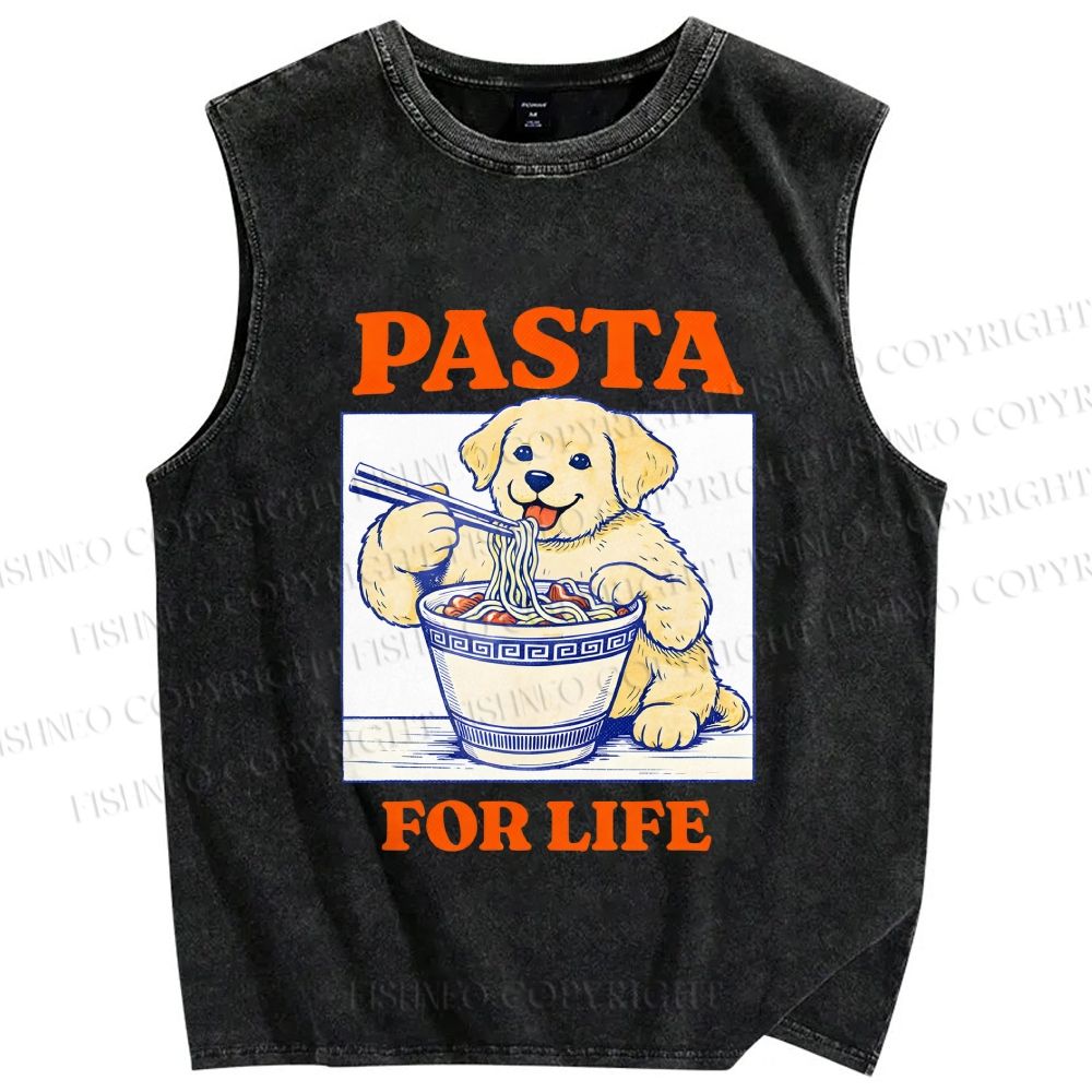 Unisex Ramen Dog Printed Washed Tank Top