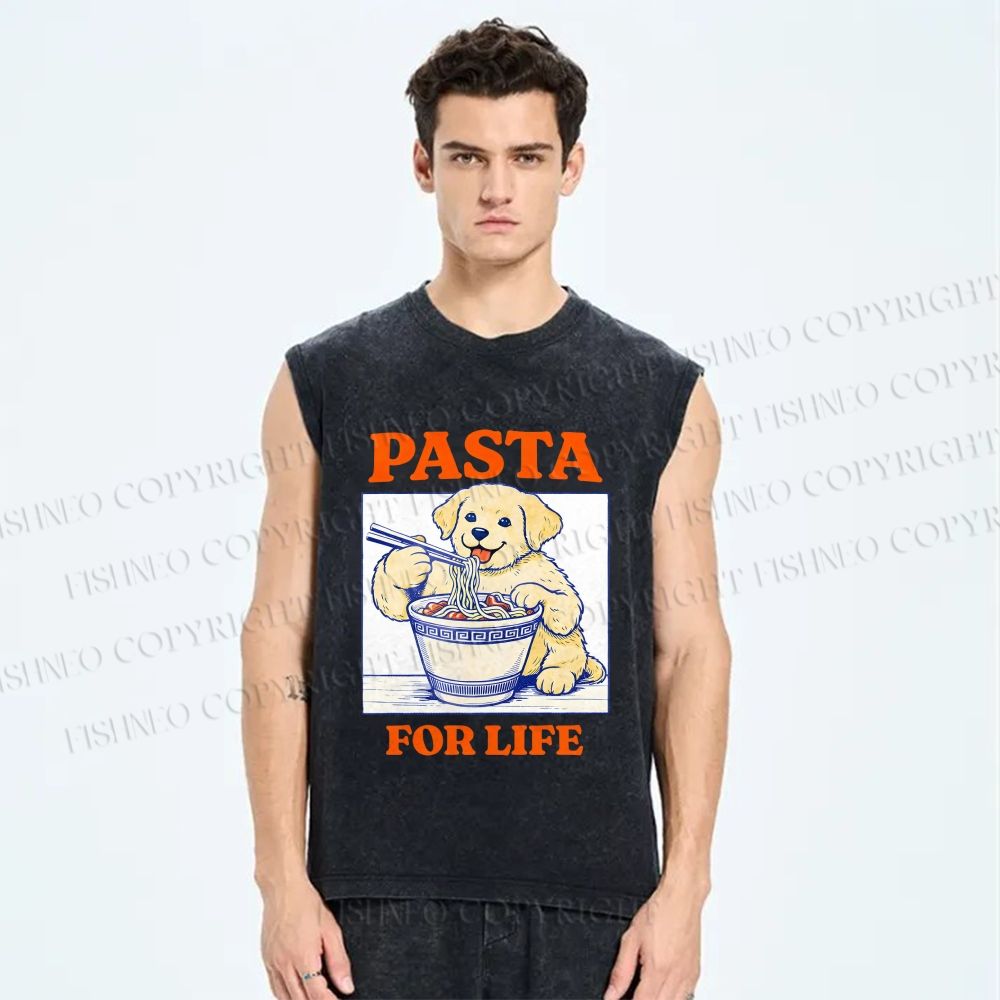Unisex Ramen Dog Printed Washed Tank Top