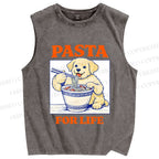 Unisex Ramen Dog Printed Washed Tank Top