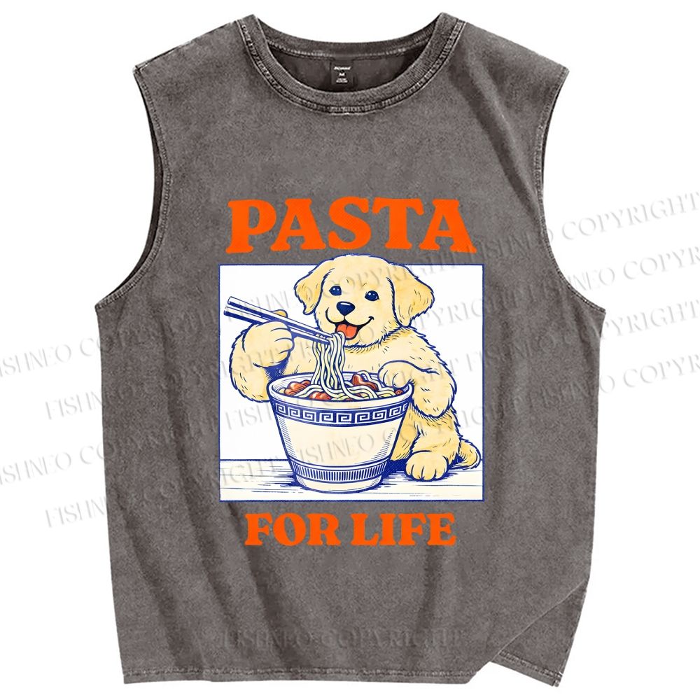 Unisex Ramen Dog Printed Washed Tank Top