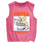 Unisex Ramen Dog Printed Washed Tank Top