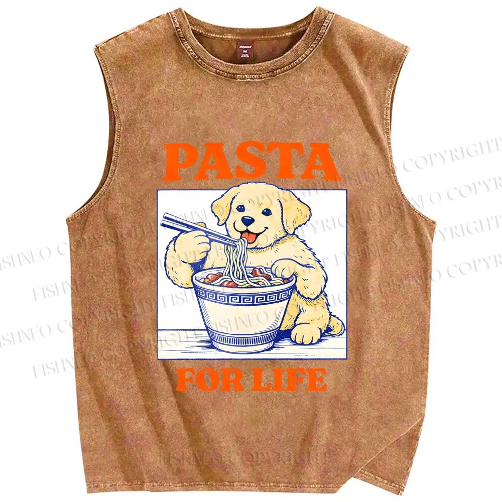 Unisex Ramen Dog Printed Washed Tank Top