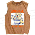 Unisex Ramen Dog Printed Washed Tank Top