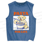 Unisex Ramen Dog Printed Washed Tank Top