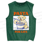 Unisex Ramen Dog Printed Washed Tank Top