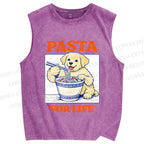 Unisex Ramen Dog Printed Washed Tank Top
