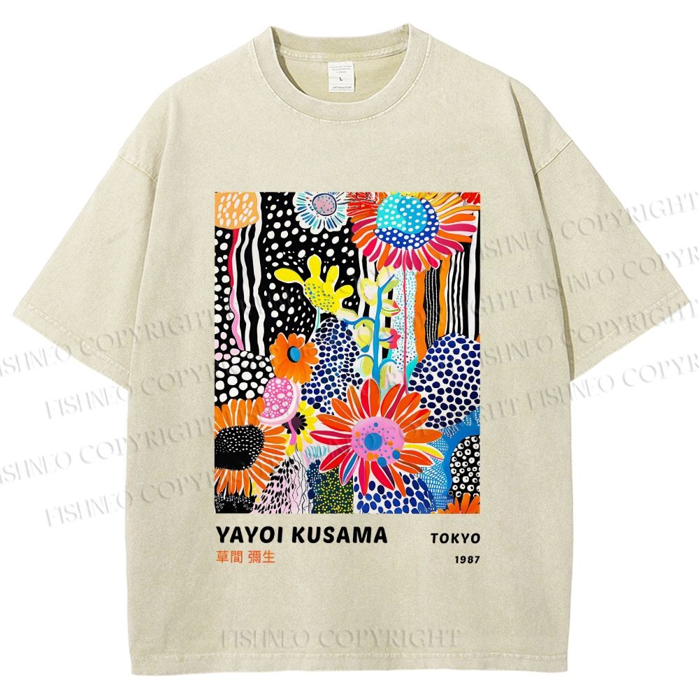 Unisex Yayoi Kusama Flower Printed Washed Tee