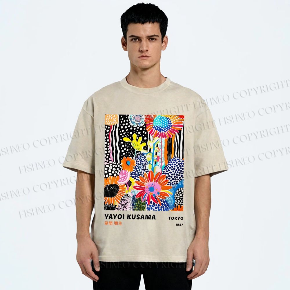 Unisex Yayoi Kusama Flower Printed Washed Tee