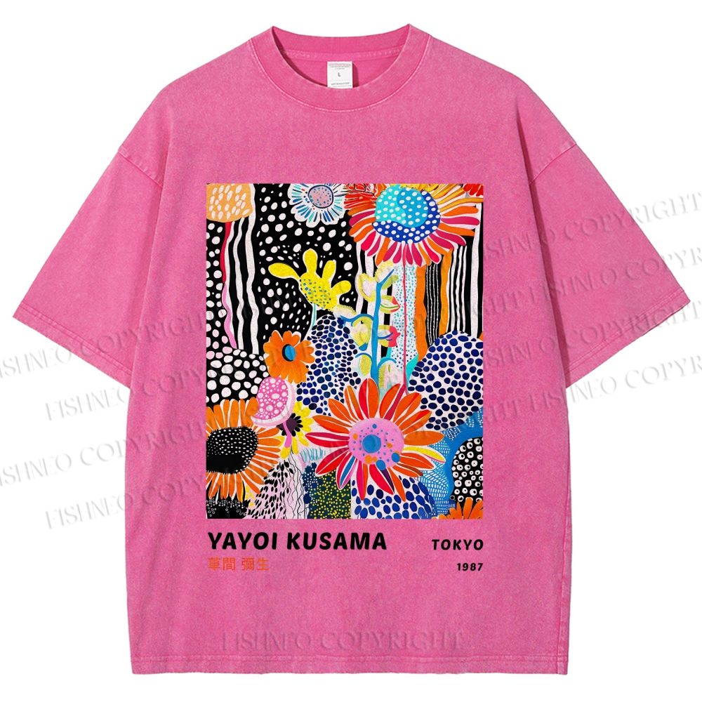 Unisex Yayoi Kusama Flower Printed Washed Tee