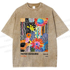 Unisex Yayoi Kusama Flower Printed Washed Tee