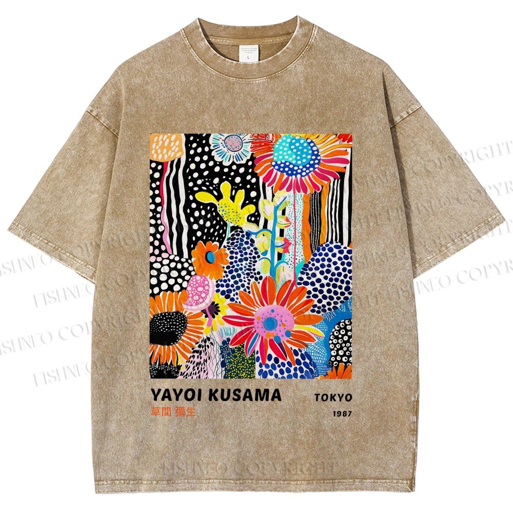 Unisex Yayoi Kusama Flower Printed Washed Tee